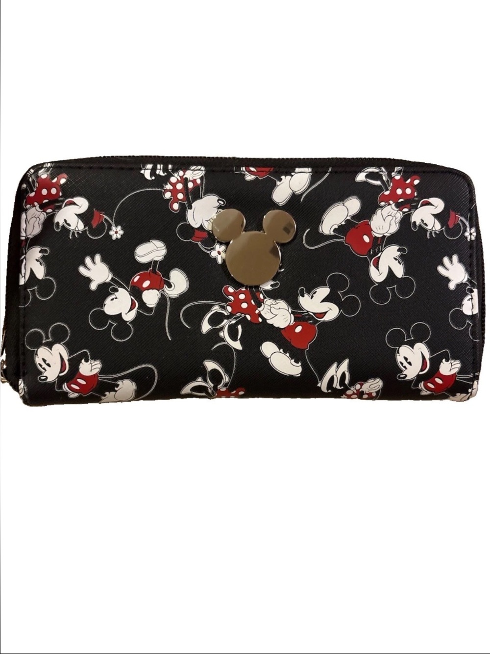 Disney Minnie Mouse Character Zip-Around Wallet Black Red White Themed Accessory